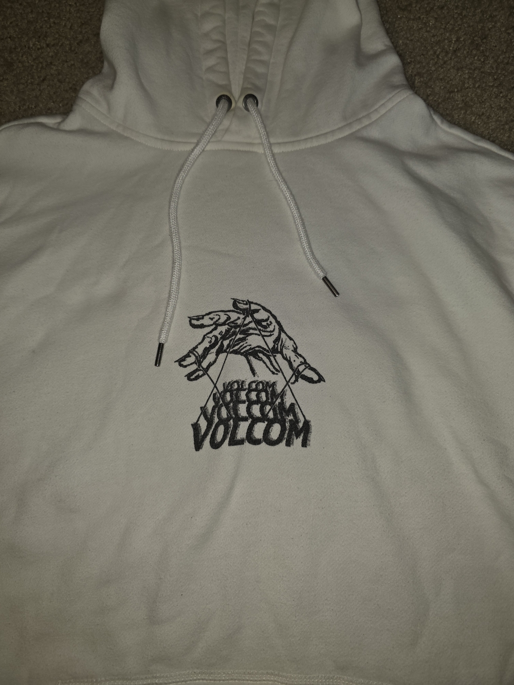 Volcom Men’s White Hoodie with Black Graphic